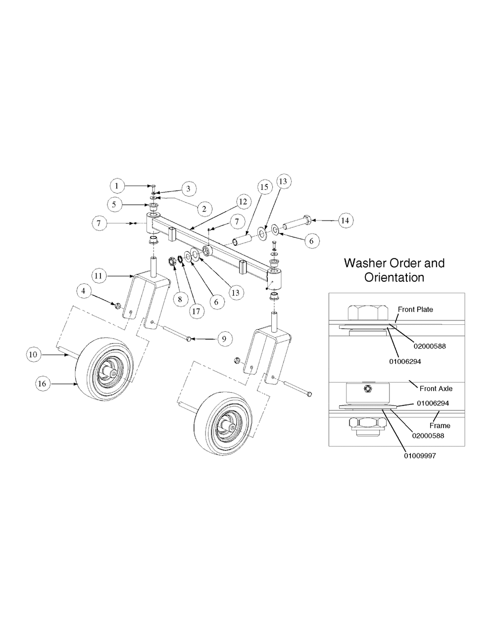 Front Caster Assembly Diagram and Parts List for M50-KHS 53AB5BBP750-23HP-OHV Cub Cadet Lawn Tractor